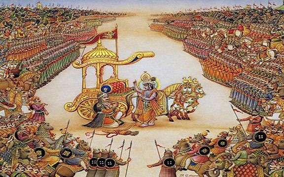 The Bhagavad Gita is a sermon from Sri Krishna to a despondent Arjuna in the middle of the Mahabharata war.