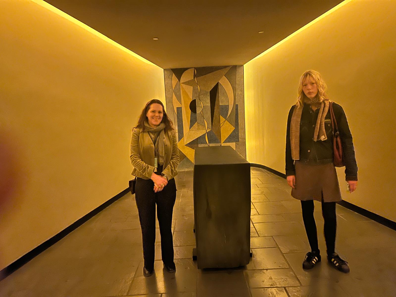 UN Meditation Room interior with Swedish iron ore altar and a painting.