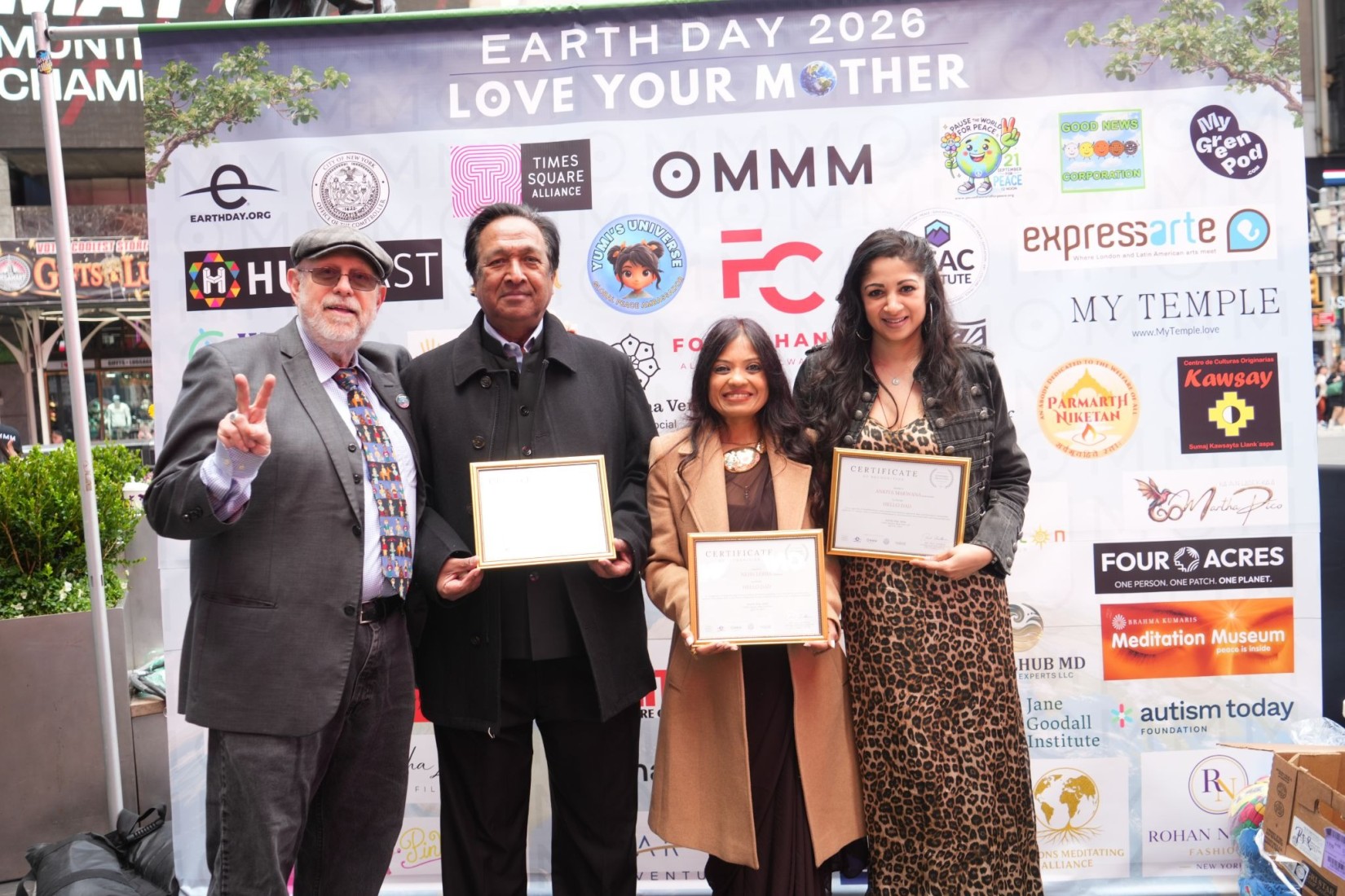 Filmmaker and curator Neha Lohia (second from the right) with other participants at Earth Day 2026 in Times Square