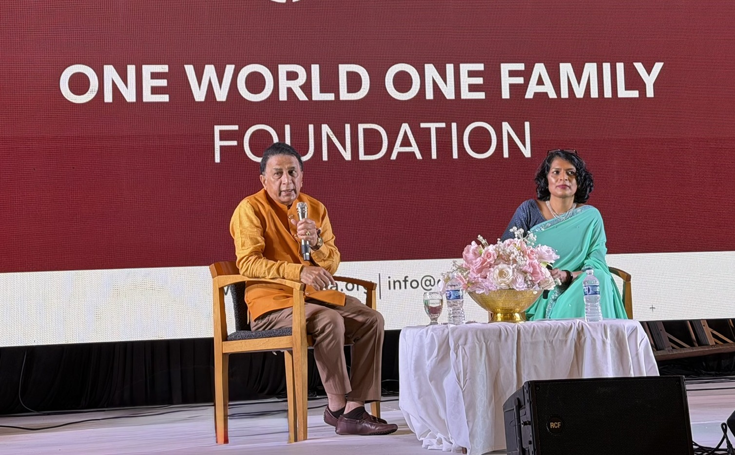 Sunil Gavaskar in a fireside chat with executive coach Pallavi Ridout at the New Jersey fundraiser.